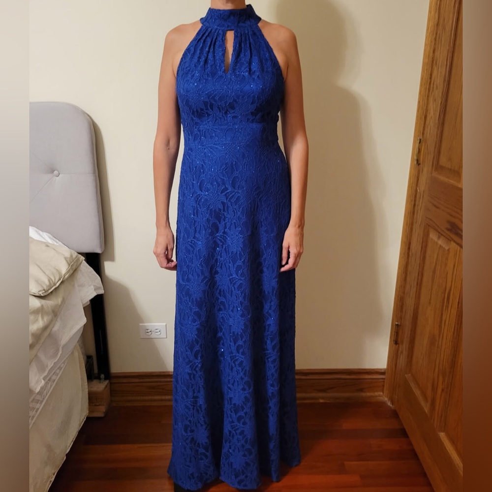 Decode 1.8 - Blue Halter Lace Evening Gown with Sequence